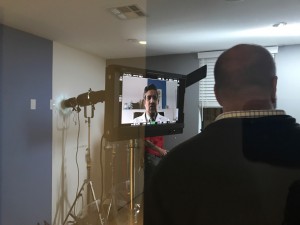Kuldip Korotana viewed through a production monitor on set