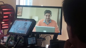 Kuldip Korotana shown on camera monitors during filming